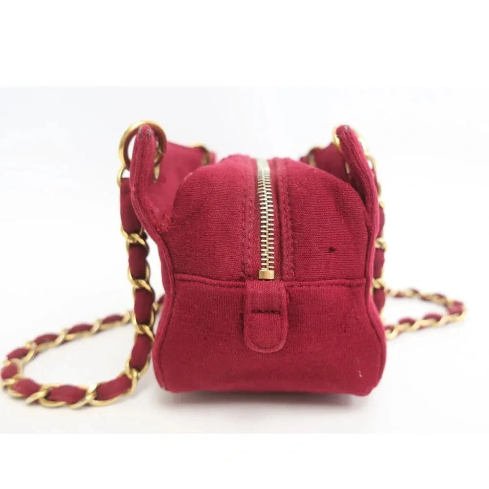 SOLD❤️ CHANEL Chocolate Bar CC Red Canvas Double Chain Shoulder Crossbody Bag - Picture 4 of 16